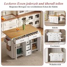 Multifunctional Kitchen Trolley With Fold-Out Worktop, Extendable To 120*65 Cm, With 5 Drawers, Cabinets, Spice And Towel Racks, On Casters – Kitchen Island For Kitchen, Dining Room And Living Room - White - View 8