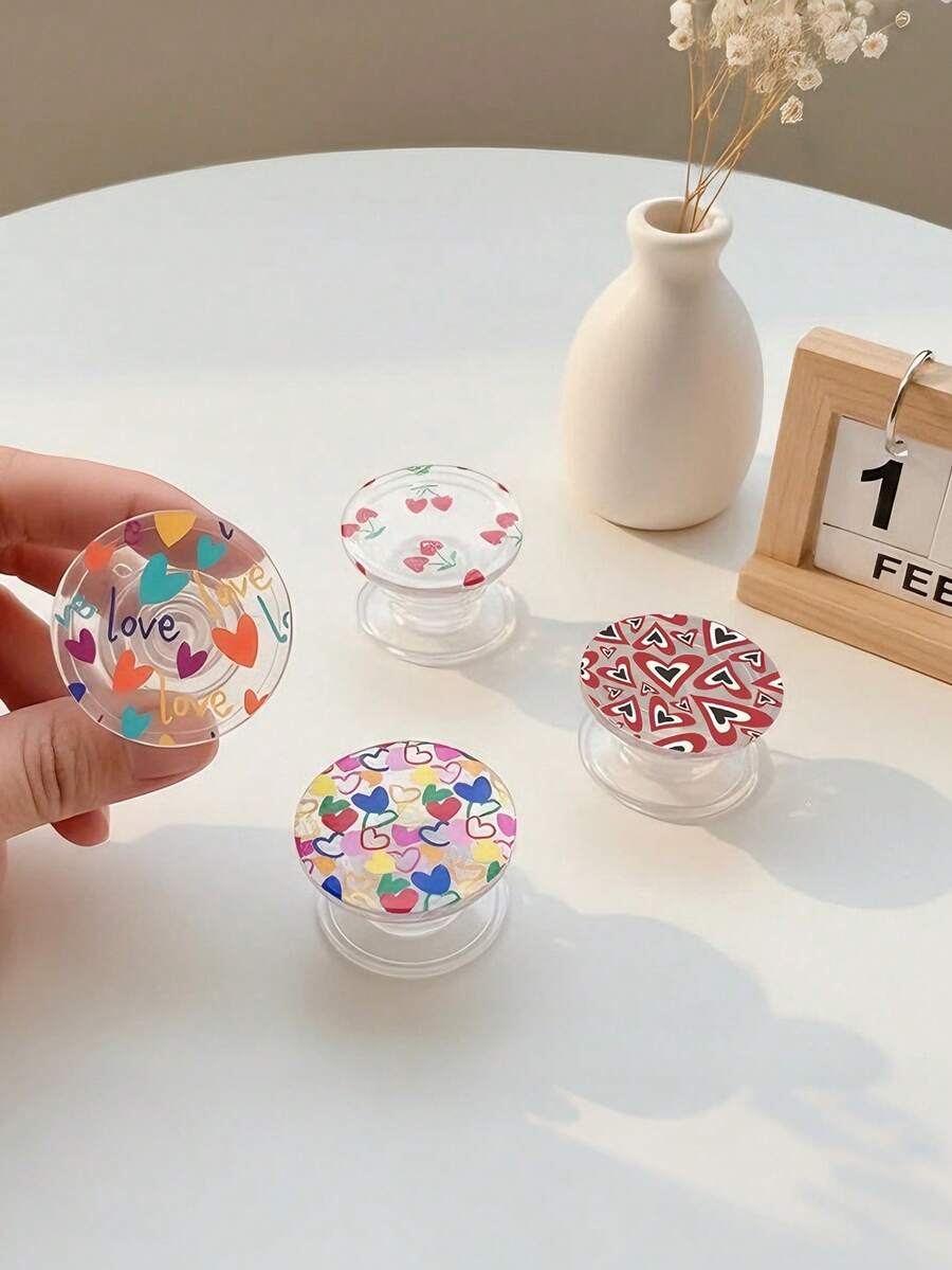 Soporte de teléfono móvil con cojín de aire con forma de corazón y cerezas, agarre de teléfono inteligente, soporte de funda adhesiva para teléfono, soporte de teléfono ajustable y conveniente, adecuado para todos los teléfonos - Multicolor - Ver 1