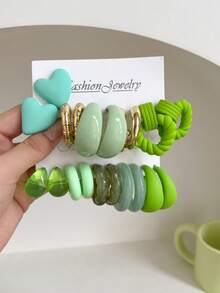 5-10 Pairs Vintage Geometric Heart Acrylic Exaggerated Fashion Earrings Set, Suitable For Women, Mother's Day, Valentine's Day, Christmas, New Year, Daily Wear - Multicolor - View 7