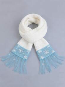 1pc White Snowflake Sheer Polyester Fabric, Dreamy Soft Flocked Snowflake Cloth, Suitable For Christmas Party Decor, DIY Sewing, Table Runners, Dresses - Blue - View 5