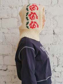 1pc Designer Knitted Knitted Balaclava Hat, Winter Warm Beanie Cap Women, Fashion - Đỏ - Xem 2