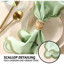 DCloth Napkins Set Of 4 18 X 18 Christmas Napkins For Dinner Parties Xmas Decorative Hine Washable Green Scalloped Napkins For Guests Reusable Linen Or Cocktail Cotton Napkin - 森林鼠尾草 - 查看 5