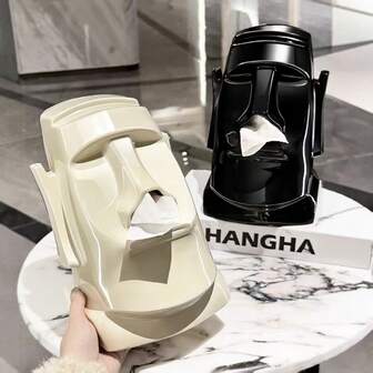 1pc Creative Moai Statue Luxury Tissue Box, Multifunctional Paper Towel Holder + Headphone & Glasses Storage Rack, High-End Home Decor, Unique Sophisticated Birthday Gift