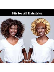 4pcs Satin Pajama Set, Silky Hair Turban, Braids - Black + White + Pink + Gold - View 4