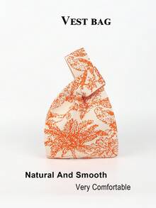 迷你輕量可折疊可愛橘色樹脂鏤空透氣拼色針織手提包，適合度假、攝影、學生、女孩 - 橘色 - 查看 5