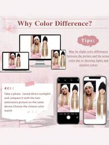 长直合成纤维假发，帽子接发，长款金黑色帽子假发，带弹力针织帽，22英寸合成纤维接发，适合女性和女孩，秋冬季基本保暖滑雪帽 - 彩色 - 查看 10