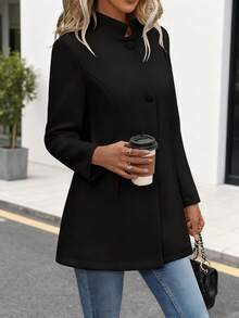 Women's Burgundy Slim-Fit Coat - Elegant Tailored All-Season Long Jacket With Collar & Buttons, Machine Washable Winter Blazer For, Christmas, Halloween & Special Occasions,Stretch, Comfort, Women's Fashionable Polyester Blazer With Single-Breasted Design, Elegant And Versatile Outerwear,Winter Clothes For Women,Jackets For Women,Christmas Outfit Women - Black - View 5