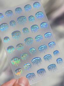 1片全息银色极简流苏法式按压美甲贴纸 5D美甲艺术优雅现代时尚自粘美甲贴，适合女士精致DIY美甲贴片 - 彩色 - 查看 3