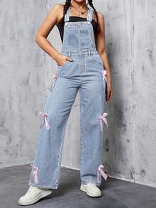 Women's Y2K Fashionable Slim Fit Casual Denim Overalls, Paired With Sexy Backless, Pink Bow Tie,Cocktail Party, Party, Christmas, Nightclub, Banquet, Film Festival, Cinema, Dance Party, Cocktail Party, Bar, Wedding, Graduation Ceremony, Back-To-School, Birthday Party, Rebellious Girl, Festival-Themed Party, Outwear, Street Fashion, Fashion Show, Date, Valentine's Day, Going Out To Work At University, School, Village, Concert, Street Girl, Young Girl, Country Outfits For Women, Best Outwear For Women, Women's Vacation Clothing, Country Concert Outfit, Country Outfits For Women, Streetwear, Concert Outfit For Women, Boho Women's Clothing, Country Concert Outfit, Concert Outfits, Vaquera Outfit, Y2K Clothes, Women's Club Outfits, Y2K Women's Clothes, Women's Clothing, Country Concert Outfit For Women - 淺藍色 - 查看 2