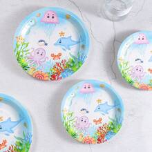 Juego de platos, vasos, cajas de palomitas y contenedores de comida desechables con estampado de criaturas marinas, suministros para fiestas adecuados para 24 invitados, juego de vajilla de papel desechable para cumpleaños, bodas, fiestas y picnics familiares - Multicolor - Ver 5