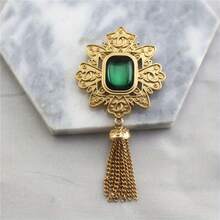 Set Of Vintage - Style Brooches - Gem - Inlaid With Golden Tassels - 3pcs - 查看 4