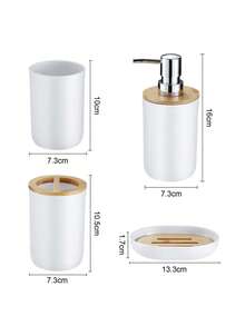 4pcs/Set Lotion Dispenser & Soap Dish & Gargle Cup, Modern Plastic Lotion Dispenser Set For Bathroom Home Bathroom Decor Fall Decor Back To School - White - View 6