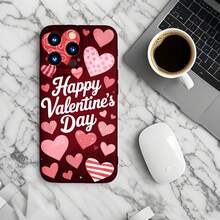 1PC Phone Case,  Happy Valentines Day Hearts Pattern , Stylish Phone Case, Phone Decoration, All-around Lens Protection, Creative Small Gift, Funny Gift for Boys and Girls - ブラック - チェックする 6