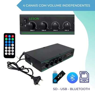  Amplificador Receiver Som Ambiente LSA 700.4 Bluetooth 4 Canais 120W Leson - 2AMPLS700