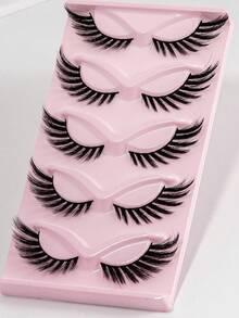 5 pares de pestañas postizas de estilo manga de ojo de gato con tallo transparente, banda transparente 3D, pestañas postizas largas y naturales con aspecto realista y desordenado, esquinas exteriores extendidas, estilo de ala inclinada. - Negro - Ver 5