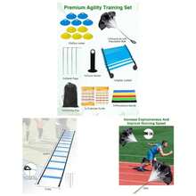 Speed Agility Training Equipment Set - 20ft Agility Ladder, 10 Disc Cones, Resistance Parachute, 5 Resistance Bands Carry Bag Soccer Basketball Fitness Drills Adults - Blue - View 1