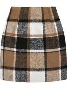 Plaid Skirts For Women, Pencil Mini Skirts For Women High Waist Bodycon Christmas Holiday Fall Winter Skirts - 棕色的 - 查看 10