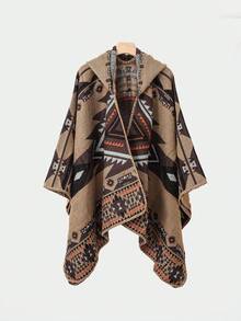 1 pieza Poncho/chal casual minimalista de jacquard geométrico, para uso diario - Multicolor - Ver 1