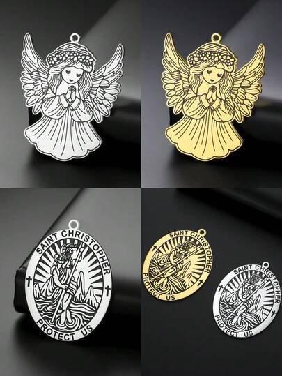 AMAXER 1个不锈钢天使圆形吊坠，适合珠宝制作、DIY手链、项链，是送给朋友、情侣、同学的完美礼物。