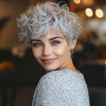 Tóc giả tóc người Peru Remy nguyên chất nhiều lớp màu xám xoăn sóng xoăn có mái cong Kiểu tóc xoăn với tóc thẳng cắt ngắn làm bằng máy dành cho các bà mẹ mọi loại phụ nữ Tiệc tùng hàng ngày Cosplay Giáng sinh Lễ tình nhân Lễ hội - SGray - Xem 6