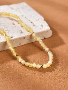 1pc 18K Gold Plated Natural Yellow Australian Opal Faceted Bead Women Bracelet - Yellow Opal - View 2