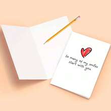 1PC So Many Of My Smiles Start With You Heart Illustration Greeting Card With Envelope Romantic Love Quote Design For Valentine's Day, Ideal For Friends, Lovers, Colleagues, Anniversary And Special Occasion Gift