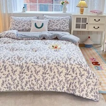 1pc Printed Floral & Cartoon Pattern Comforter, Soft Plush Fabric, Quilted Design, Suitable For Bedroom, Guest Room, All Season - Blue and White - View 16