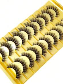 10 pares de pestañas postizas de visón 5D, cruzadas y voluminosas, naturales y dramáticas - Negro - Ver 5