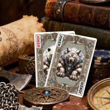 Viking Legend Themed Playing Cards, Standard Poker Deck, Premium Collector's Edition, 6-Layer Die-Casting Craftsmanship, Double-Sided Hot Stamping Anti-Slip Texture, Excellent Tactile Feel, Suitable For Christmas Gifts, Collection And Party Entertainment - Coffee Brown - View 5