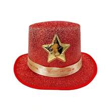 Sombreros de copa alta de Año Nuevo con purpurina y estrellas para fiestas de discoteca, para magos, cumpleaños, bodas y carnavales. - Rojo - Ver 4