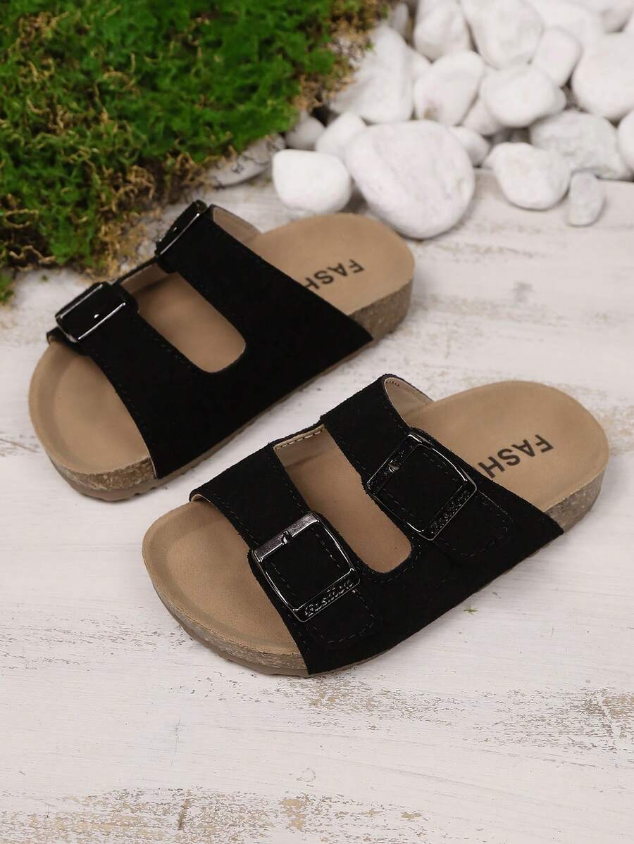 1 Pair Kids Hook And Loop Design Comfortable Soft Bottom Simple Fashion Flat Sandals, Suitable For Summer - Black - View 1