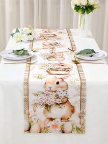 1pc Easter Bunny & Eggs Decorative Table Runner, 180*35cm, Featuring Rabbit, Eggs And Floral Patterns, Cute Rectangular Easter Table Cloth, Easter Egg Hunt Party Supplies, Easter Decoration, Easter Bunny Decor, Easter Gift, Farmhouse Spring Decor, Elegant Kitchen Decor, Tabletop Decoration - Multicolor - View 10