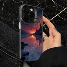 Funda de Teléfono Impresión de Castillo de Fantasía Plateado y Atardecer en el Lago para iPhone 14 Pro Max  Galaxy S23 Ultra, Regalo Ideal para Todas las Estaciones - Negro - Ver 4