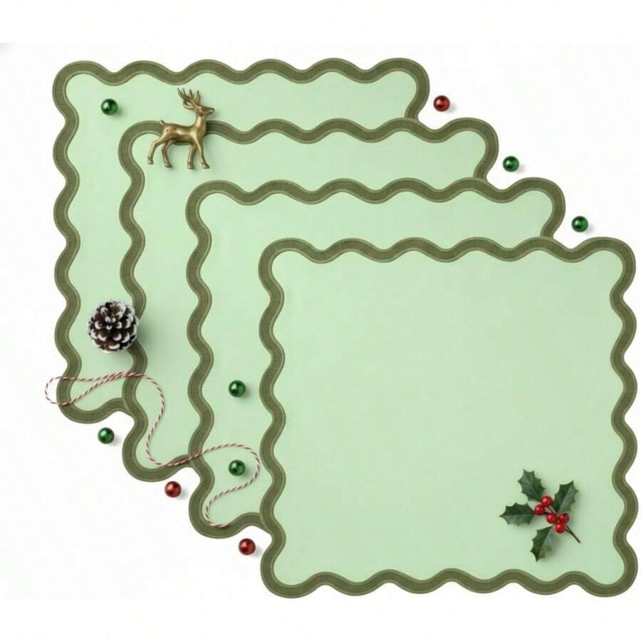 DCloth Napkins Set Of 4 18 X 18 Christmas Napkins For Dinner Parties Xmas Decorative Hine Washable Green Scalloped Napkins For Guests Reusable Linen Or Cocktail Cotton Napkin - 森林鼠尾草 - 查看 1