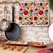 2pcs Vibrant Mexican Floral Kitchen Towels Durable Polyester, Fade-Resistant, Rectangular Design With Day Of The Dead Characters, Perfect For Cooking, Baking & Holiday Decor, Kitchen Decor And Accessorie16x24 Inch For Birthday Anniversaries, Valentine's Day, Thanksgiving, Christmas, Halloween, Wedding, New Year Gifts Provide, Ideal Gifts For Her, Him, Family Members, Boyfriends, Girlfriends, Fathers, Family Members, Mothers, Lovers, Daughters, Sons, Grandfathers, Grandmothers, Friends, Classmates And Pets KitchenTowel, Kitchen Sofa, Bed, Car, Bedroom, Living Room, Office, Outdoor Camping, Beach, Wall Decoration, Bedroom Decor, Fall Decor, Fall Decorations For Home, Christmas Party Theme KitchenTowel, Christmas Decor - 亮色2 - 查看 4