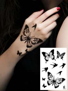 STARTTOOS Black Dynamic Butterfly Tattoo Sticker With Multiple Butterfly Flower Patterns Temporary Fake Tattoo Sticker Suitable For Wrist, Ankle, Shoulder, Neck, Collarbone DIY Daily Party, Festival Gift Waterproof Realistic Body Tattoo Sticker - Multicolor - View 5