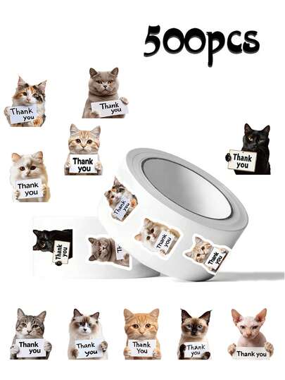 逼真宠物“谢谢”贴纸——以各种品种的可爱逼真的猫狗为特色，并配有感谢信息。防水、可重复粘贴，不留残胶。非常适合批量包装礼物、派对回礼，以及以温馨迷人的方式表达谢意。