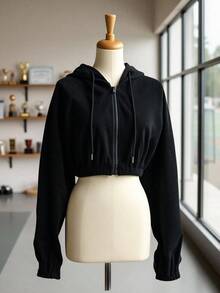 2026 Spring New Arrival, Fashion Long Sleeve Sexy Cropped Jacket, Midriff-Baring Top For Women, Suitable For Outdoor Sports, Daily Casual, Yoga, Walking, Can Be Paired With Sports Pants, Jeans, And Tennis Skirts - Black - View 4