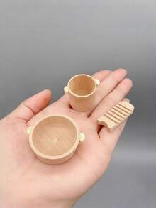 1 Set Adult DIY Craft Unpainted Wood Blank Miniature Furniture Model, Tiny Stool For Creative Project, Model Painting Practice, Therapeutic Desk Ornament - Maroon - View 12