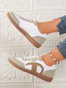 复古休闲白色运动鞋，平底新款男女通用户外跑步多功能鞋，秋季款 - 米色 - 查看 10