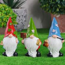 3Pcs St Patrick's Day Gnome Decor | Shamrock & Gold Design Resin Figurines | Lucky Irish Ornaments For Home Party Table Mantel Shelf Display - Multicolor - View 5