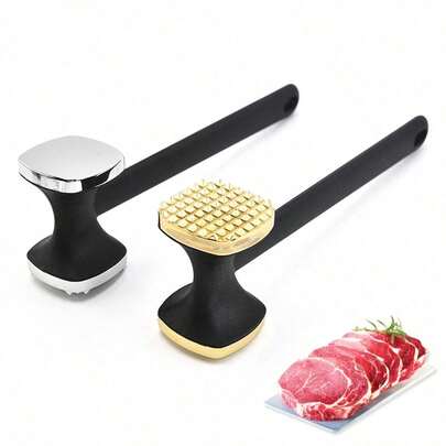 1pc New Dual-Sided Aluminum Alloy Meat Tenderizer, Meat Cutting And Pounding Tool For Home Use