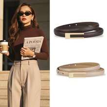 1pc Women's Retro-Style Thin Brown Belt Features A Square Buckle Design, Enhancing A Woman's Confidence. It Can Be Paired With Dresses, Shirts, And Suit Pants, Making It Suitable For All Seasons, Daily Commutes, Travel, Dates, Parties, Sports, And Occasions Such As Christmas. - Coffee - View 2