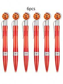6pcs Basketball Ballpoint Pens - Retractable Plastic Round Pen Body, Black Ink, Student Stationery, Suitable For School And Office Use, Soft Grip Pen, Back To School Essential, Holiday Gift, Student Prize - Multicolor - View 13