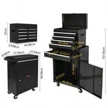 5-Drawer Tool Box, With Wheels And Rolling Options, Removable Top And Adjustable Shelves, Garage Tool Box (Black) - Black - View 3