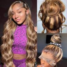 250 Density 360 Lace Front Wigs Human Hair Highlight Body Wave Lace Front Wigs For Women Honey Blonde Wig With Baby Hair Full 360 HD Glueless Lace Front Wig Highlight 360 Body Wave Lace Front Wigs Human Hair, 250 Density Ombre Honey Blonde Lace Front Wigs For Women, 4/27 Glueless 360 HD Lace Frontal Wig 26 Inch, Gifts For Birthday, Travel, Party - 427 - View 3