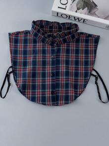 1pc Plaid & Leopard Print Casual Holiday Ruffle Collar Dickey