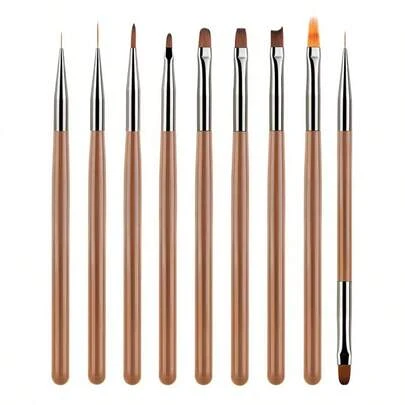 9支/套 专业UV凝胶美甲笔勾线笔 DIY绘画笔 美甲亚克力绘图笔 美甲设计 指甲尖展示 绘画工具配件