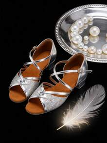 Girls Sparkling Latin Ballroom Dance Shoes Sequined Design Party Dancing Shoes Dancing Sandals - Silver - View 5