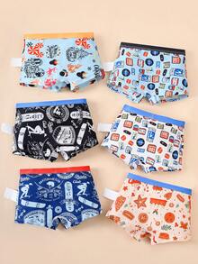 6条装男童卡通图案三角内裤，爱心、星星、雪人、滑板、五角星图案，撞色腰带，舒适透气，适合秋季、冬季及所有季节穿着。 - 彩色 - 查看 2
